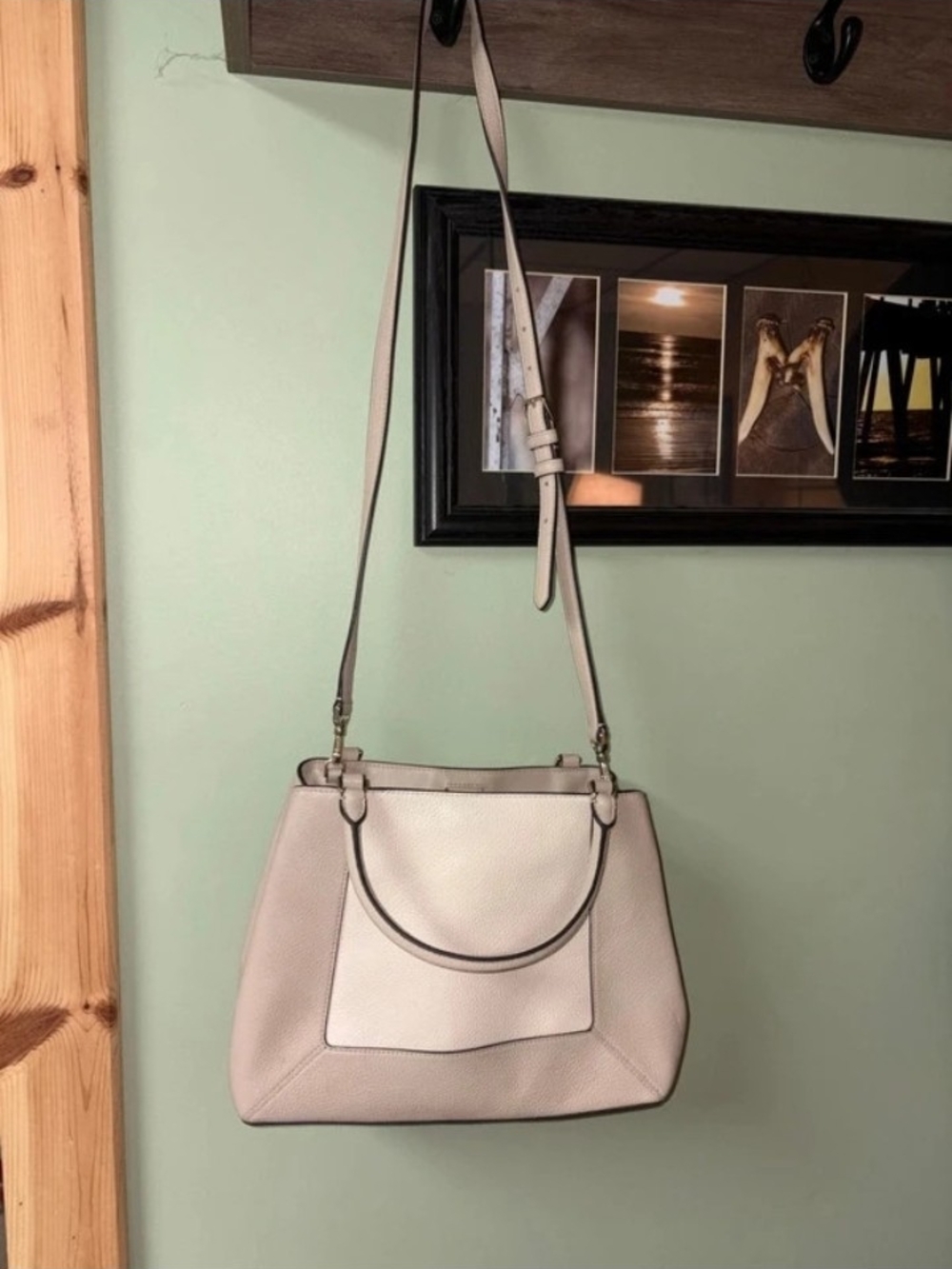 Classic Leather Crossbody Tote in Light Beige - Women Bags